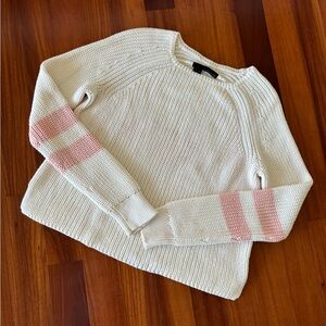 360 Sweater • White with Pink/Peach Stripe Crewneck Sweater • Retail $158